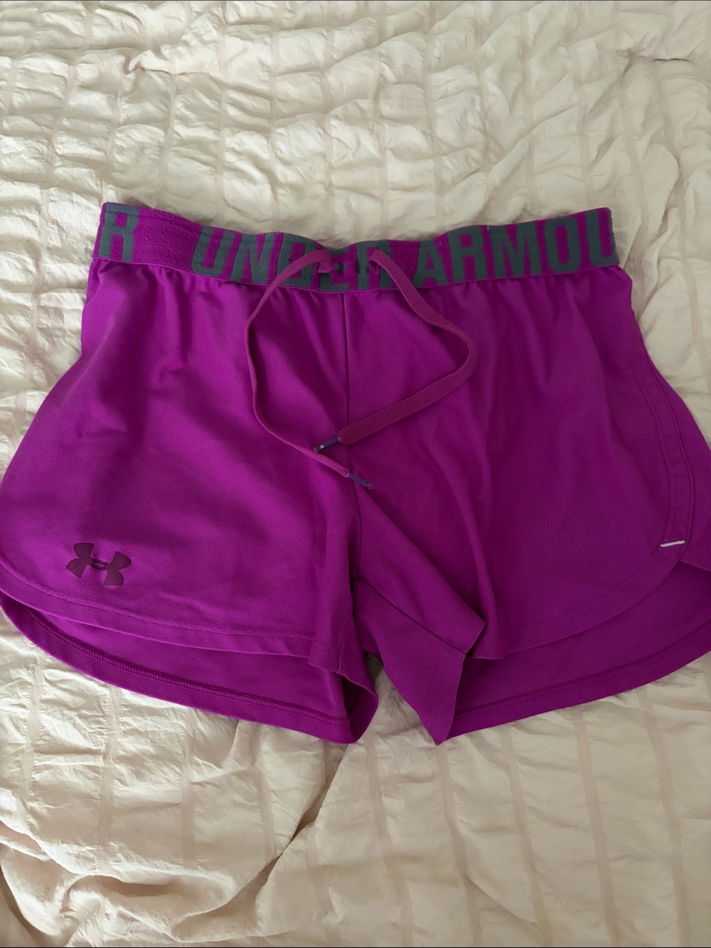 Under Armour Women's purple Athletic Shorts with Logo Waistband